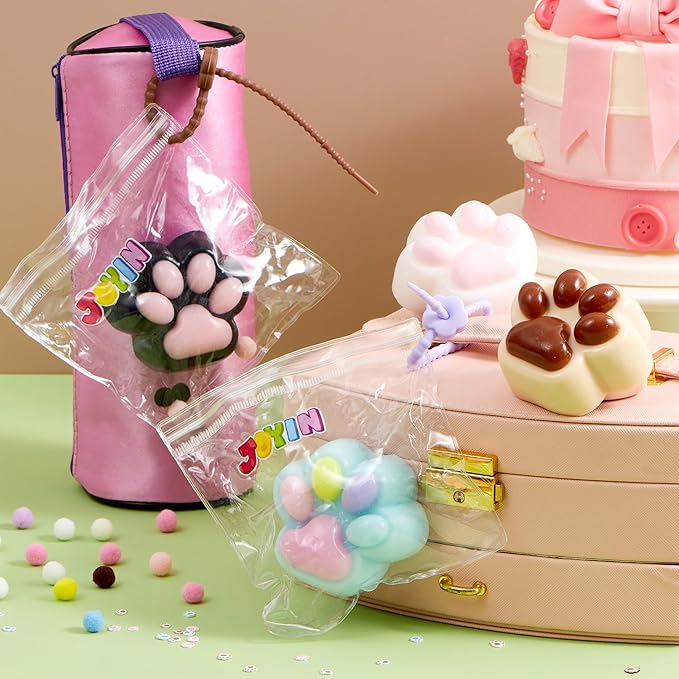 JOYIN 4 Pcs Taba Paw Squeeze Toys, Colorful Kawaii Mochi Fufu Sensory Toys, Cat Paw Taba Squeeze Toys for Party Favors, Gifts for Adults Kids