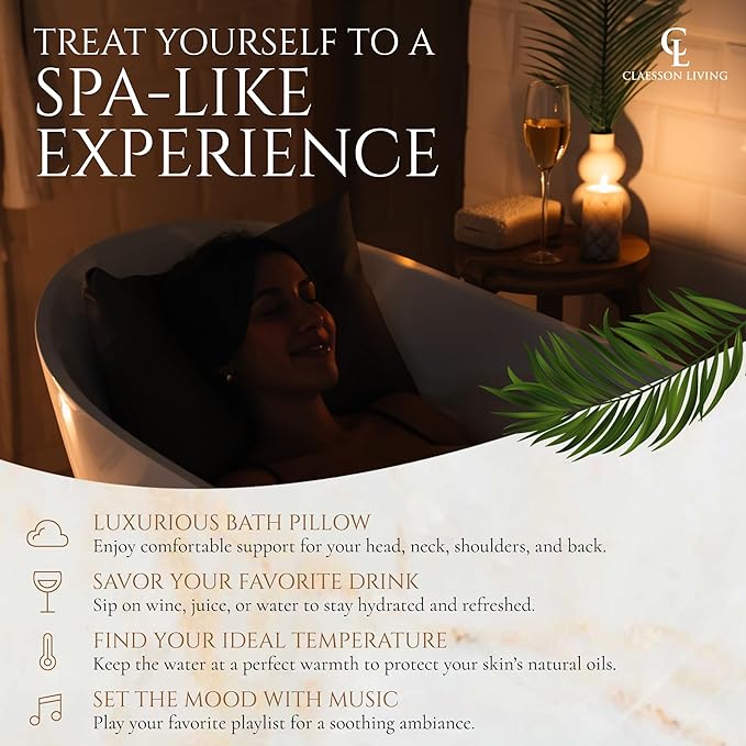 Luxury Bath Pillow for Tub - Thick and Comfortable Bathtub Pillow Support for Head and Neck and Back - Washable Quick-Drying Bath Pillows - Bath Cushion for Home Spa - Fits Any Bathtub - Dark Gray