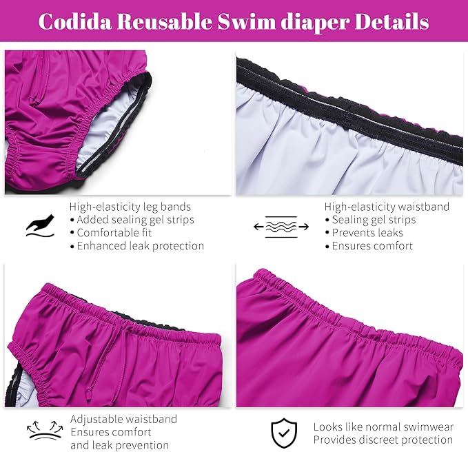 3T to Youth Reusable Swim Diaper Washable Incontinence Underwear for Special Needs Kids Waterproof Covers（Pink，10-12）