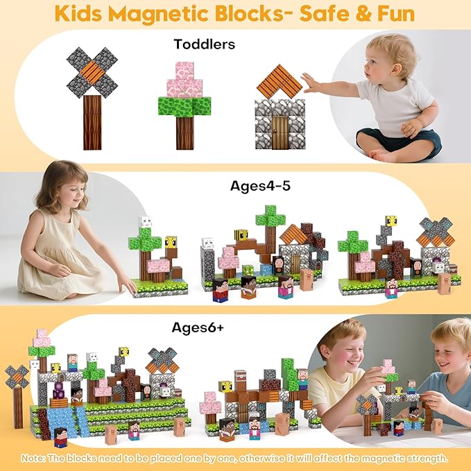 Magnetic Blocks, Magnetic Building Blocks Gryxpox, Magnet Tiles with Adventure World Blocks Toy, Magnetic Blocks For Kids Ages 4-8, STEM Sensory Toys for Ages 3+ Toddlers Kids Girl Boys Birthday Gifts