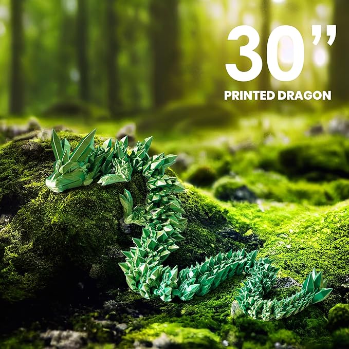 30'' 3D Printed Dragon - 3D Printed Toys, Articulated Crystal Dragon Large Rainbow Animal Fidget Toy, Decor Huge Dragons Collectible Figurines(Laser Green,30inch)
