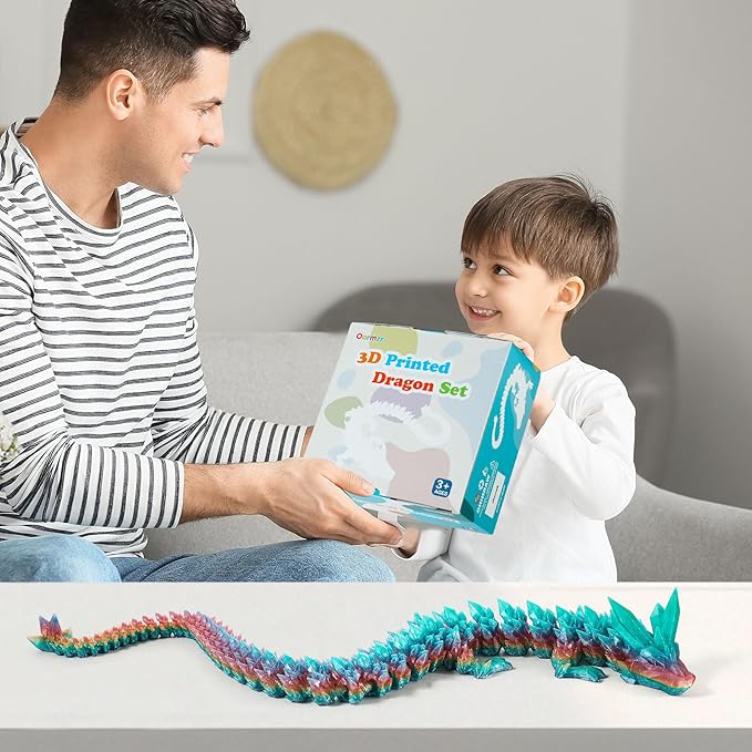 30'' 3D Printed Dragon - 3D Printed Toys, Articulated Crystal Dragon Large Rainbow Animal Fidget Toy, Decor Huge Dragons Collectible Figurines(Mixcolor2,30inch)