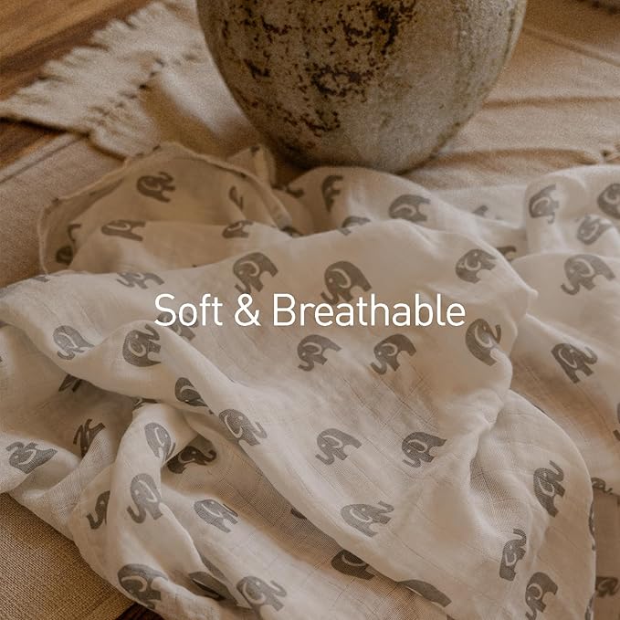 GLLQUEN BABY Muslin Swaddle Blankets 4-Pack Breathable Receiving Blankets (35" x 40") Soft Baby Blankets for Girls and Boys Newborn Essentials Muslin Burp Cloths Swaddle Wrap Baby Gift (Elephant)