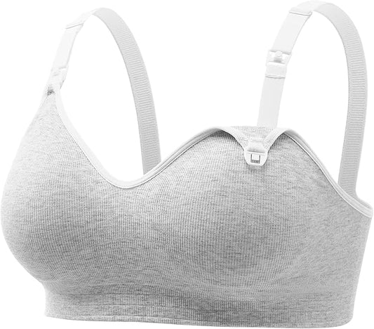 Momcozy Nursing Bras for Breastfeeding, Soft U.S. Cotton Seamless Maternity Bra, Fixed Padding, Wireless Pregnancy