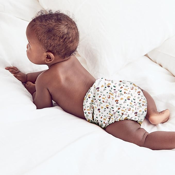Esembly Cloth Diaper Bundle Set - 3 Organic Cotton Absorbent Inners and 1 Waterproof Outer Diaper Cover - Reusable, Washable, Snap Closure Cloth Diapers - Size 2 (18-35lbs), Terrazzo