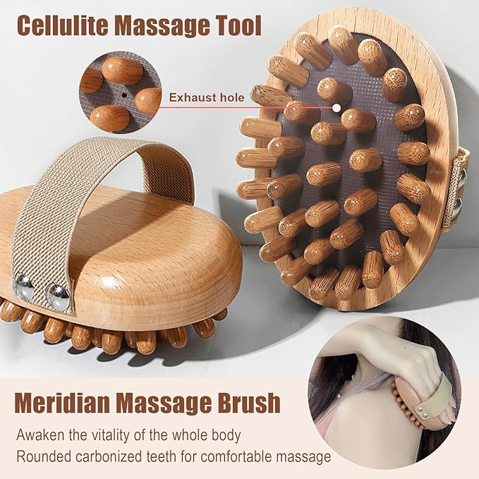 Meridian Pressure Brush, Wood Therapy Massage Tools, Wood Therapy Massage Tools for Belly Fat, Meridian Trigger Point Massager Wooden Massage Brush for Body Shaping, Muscle Pain Relief (1PCS)