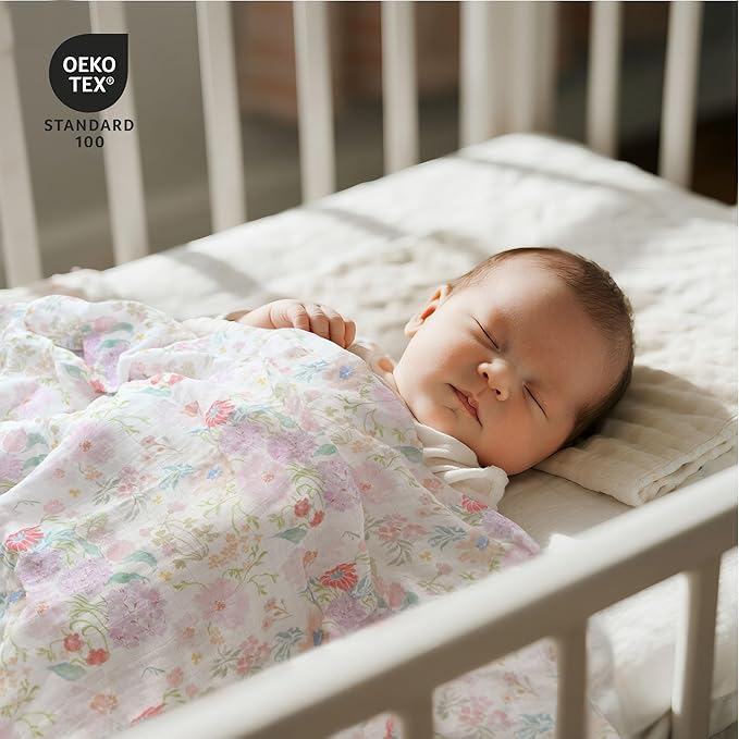 GLLQUEN BABY Muslin Swaddle Blankets Breathable Receiving Blankets (35" x 40") 2-Pack Soft Baby Blankets for Girls and Boys Newborn Essentials Muslin Burp Cloths Swaddle Wrap Baby Gift(Floral Dream)