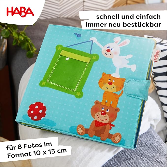 HABA My First Photo Album - Soft Fabric Baby Book, Baby Album Fits (8) 4"x6" Photos, Sensory Toys for Babies, Baby Books 12-18 Months & Up