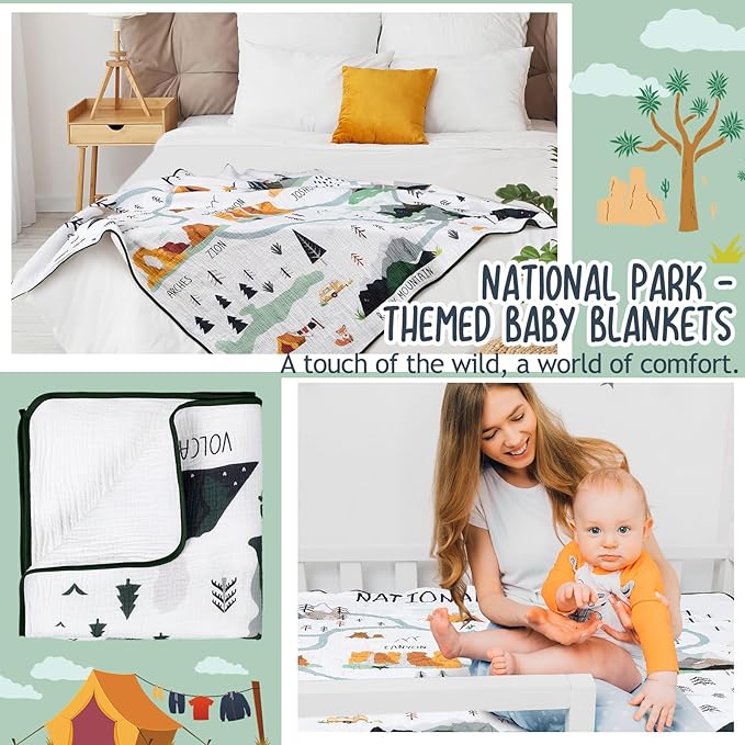 National Parks Muslin Blanket 47 x 47 Inch Soft Warm Cotton Muslin Swaddle Blanket Nursery Swaddling Wrap Quilt for Bedding Gift, Cold Weather, Adventure Hiking Camping Lovers