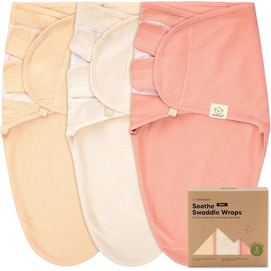 3-Pack Organic Swaddles for Newborns, Baby Sleep Sacks 0-3 Months - Baby Swaddle Wrap, Newborn Wearable Blanket, Infant Sleep Sack for Girls, Boys, Soft & Snug, Large Hook & Loop Closure (Salmon)