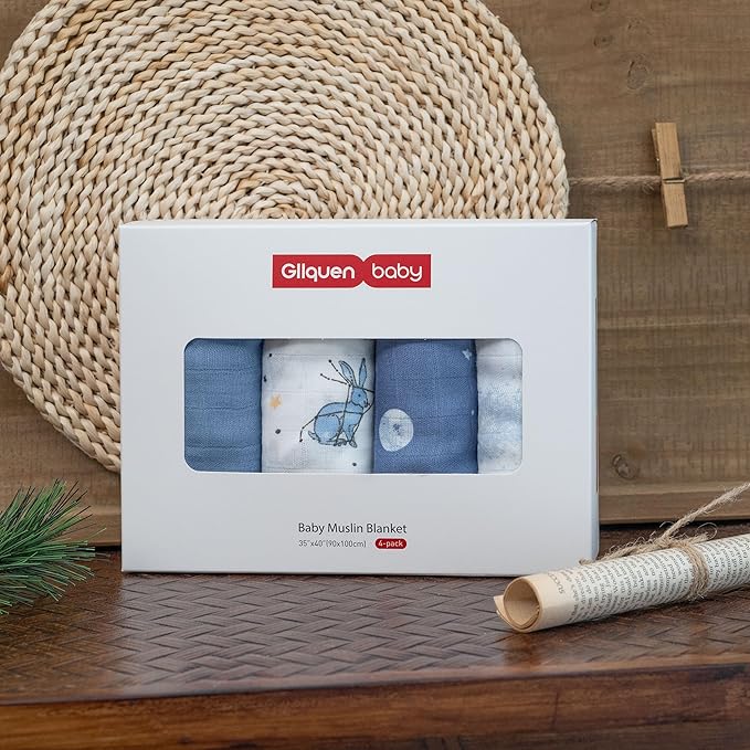 GLLQUEN BABY Muslin Swaddle Blankets 4-Pack Breathable Receiving Blankets (35" x 40") Soft Baby Blankets for Girls and Boys Newborn Essentials Muslin Burp Cloths Swaddle Wrap Baby Gift(Cosmos)