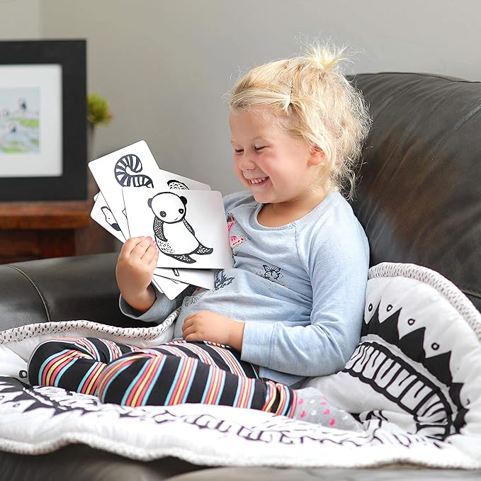 Wee Gallery Art Cards for Baby, Durable High Contrast Black and White Animal Flashcards for Newborns, Brain Development, Sensory Toys, Tummy Time Essentials for Infant and Toddler - Rainforest Animals