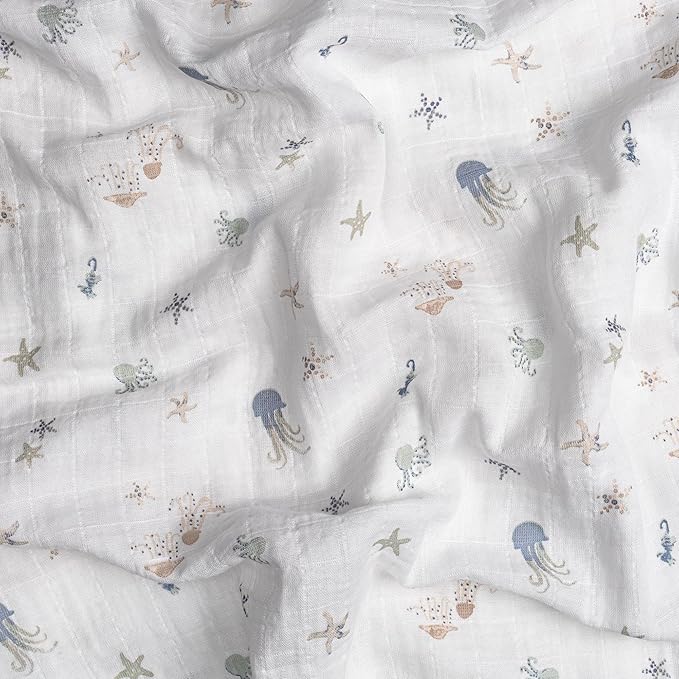 Crane Baby Blanket, 100% Cotton Muslin, Set of 3, 47 X 47, Nautical Ocean Muslin Blanket Sea Life Bohemian