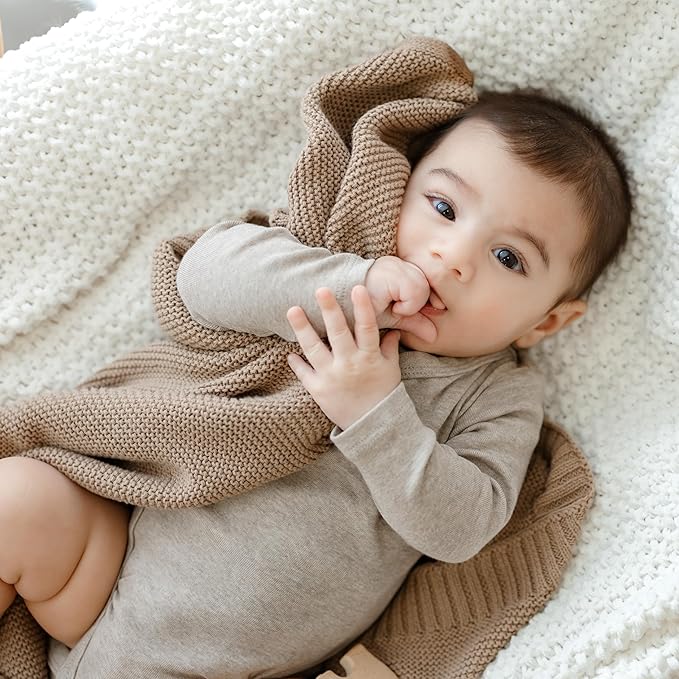 Heritage Knit Organic Cotton Baby Swaddle Blanket - 100% Luxury Organic Cotton Knit Receiving Blanket - Soft Warm Unisex Blankets for Newborns Infants Boys & Girls (0-2Yrs - Milk Chocolate)