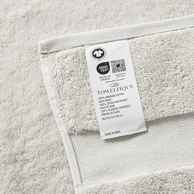TOWELTIQUE- Organic Cotton Plush Bath Towels Pack of 4 GOTS & Oeko- TEX Certified | Premium Soft, Absorbent & Quick-Drying Towels for Bathroom, Gym, Spa & Hotel Use – Ivory