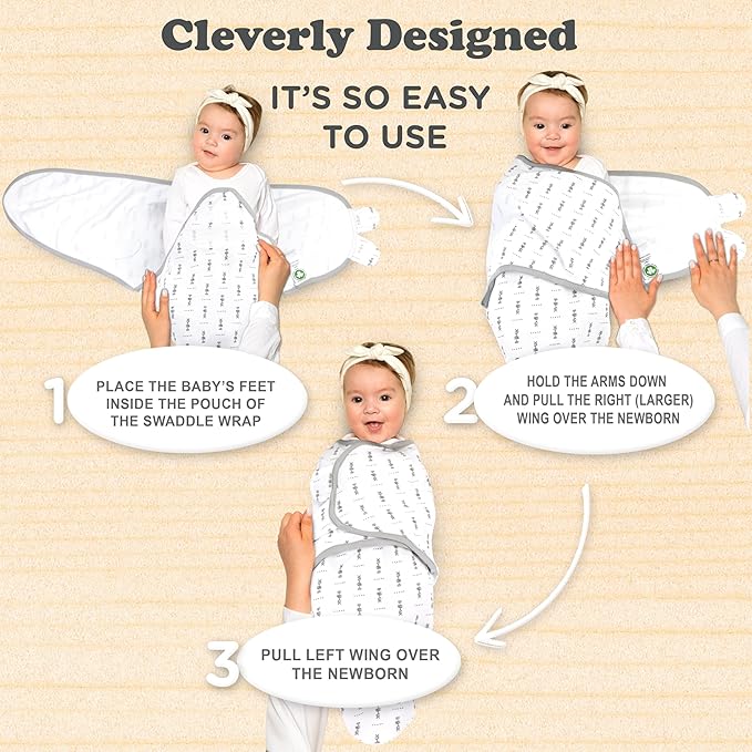 Baby Swaddle Blanket 3-Pack – Organic Cotton Adjustable Swaddle Wrap for Newborns 0-3 Months – Infant Sleep Sack for Baby Girl or Boy – Soft Breathable Swaddling Blankets, Grey
