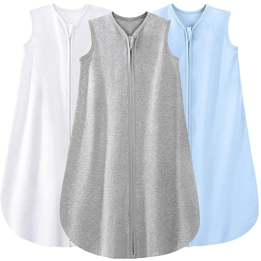 Yoofoss Baby Sleep Sack 0-6 Months 100% Organic Cotton 0.5 TOG Baby Sleeping Bag 2-Way Zipper Toddler Wearable Blankets 3 Pack Breathable Lightweight (Small)