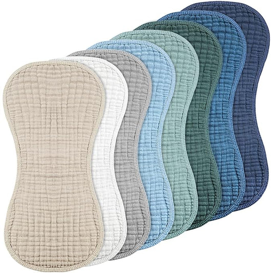 Frienda 8 Pieces Muslin Burp Cloths for Baby Cotton Burp Cloth 10 x 20 Inches Multi Colors Muslin Washcloths Diapers 4 Absorbent Layers Newborn Face Towels for Baby Boy Girl Unisex (Cool Colors)