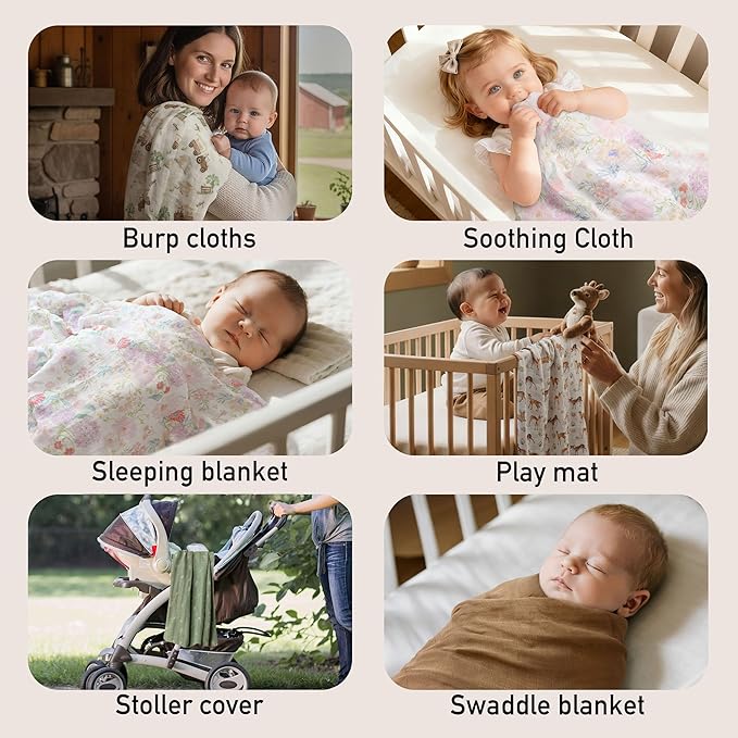 GLLQUEN BABY Muslin Swaddle Blankets Breathable Receiving Blankets (35" x 40") 2-Pack Soft Baby Blankets for Girls and Boys Newborn Essentials Muslin Burp Cloths Swaddle Wrap Baby Gift(Deerling)