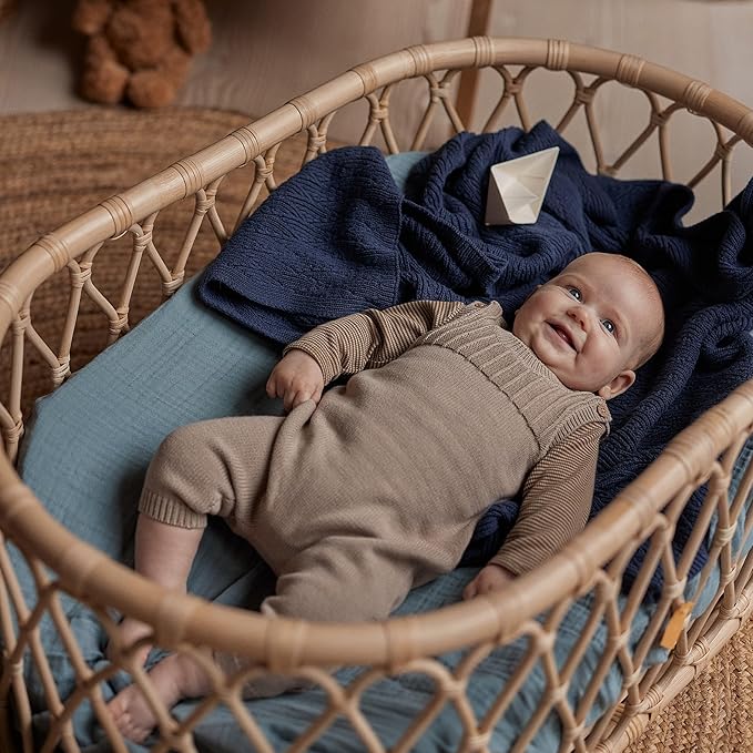 Knitted Organic Cotton Baby Blanket- Swaddle Blanket, 30" x 40" Soft Receiving Blanket for Newborn(North Sea Blue)