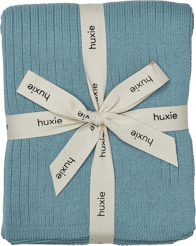 Knitted Organic Cotton Baby Blanket- Swaddle Blanket, 30" x 40" Soft Receiving Blanket for Newborn (Ribbed - Polar Blue)