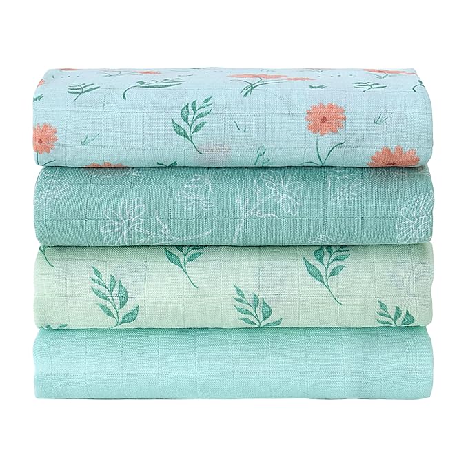 Viviland Muslin Swaddle Blankets, Breathable and Skin-Friendly Baby Receiving Blankets, 4-Pack Plants, 47 x 47 inches
