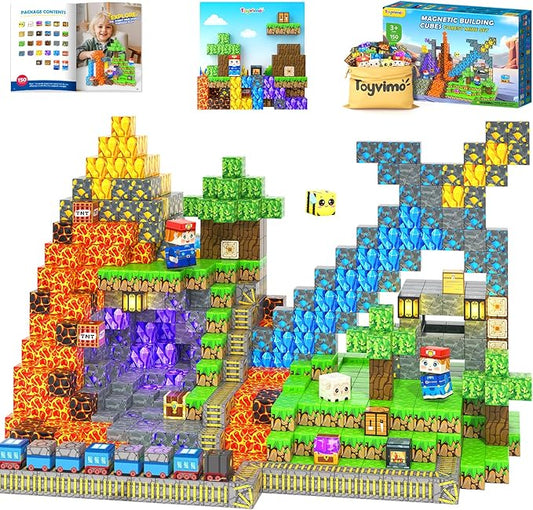 150PCS Magnetic Blocks - Build Mine Magnet World Kids Building Blocks with Magnet Board for 3 4 5 6 7 8 9 10 Year Old Boys & Girls Magnetic Tiles STEM Sensory Outdoor Toys for Kids Ages 4-8 5-7