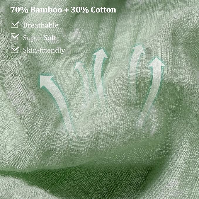 Softan Muslin Swaddle Blankets for Baby Girls & Boys Gift, Large 47X47 inches Receiving Blankets for Newborn, Infant Swaddle Wrap Blanket Set Soft Silky & Breathable, 4 Pack Green Floral