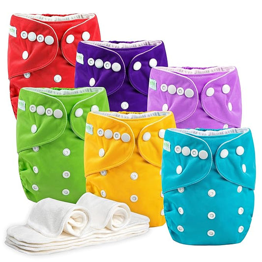 Wegreeco Cloth Diapers 6 Pack with Inserts, Washable Reusable Diapers for Babies, One Size Adjustable (Naughty)