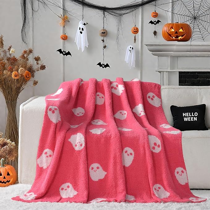 Halloween Decor Pink Ghost Soft Cozy Kid Blanket for Bed Couch Sofa 50x60 Inch Pink Ghost