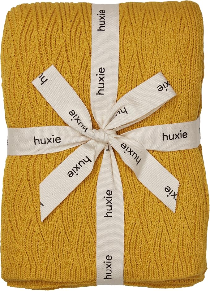 Knitted Organic Cotton Baby Blanket- Swaddle Blanket, 30" x 40" Soft Receiving Blanket for Newborn (Waves-Yellow)