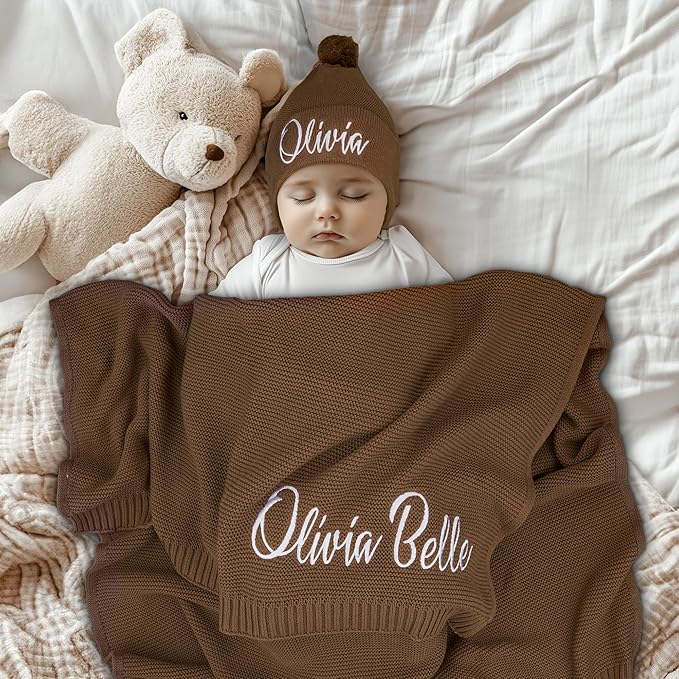 Personalized Baby Blanket, 100% Organic Certified Cotton, Customized Swaddle Blanket with Name, Receiving Blankets for Boys and Girls, Perfect Custom Gifts for Newborns, Kids and Baby Showers