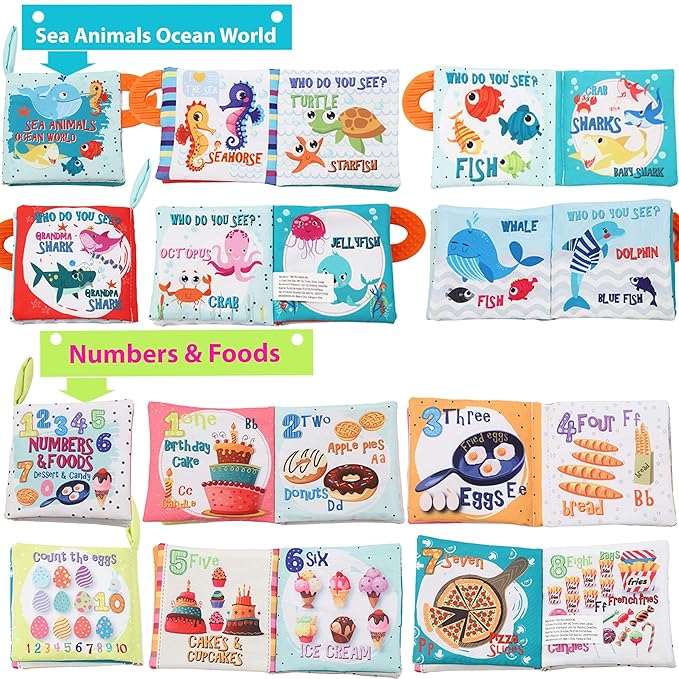 Baby Books Toys Gifts, Touch and Feel Cloth Crinkle Books for Babies,Infant Toddler Baby 0-3-6-12-18 Months,Early Learning Toys 6 to 12 Months 1-2 Years Old, Easter Shower Gift for Boys Girls,4 PCS