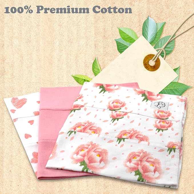 Baby Burp Cloths for Boys and Girls - 3 Pack Large 100% Cotton - Double Layered Extra Absorbent Burp Rags, Floral