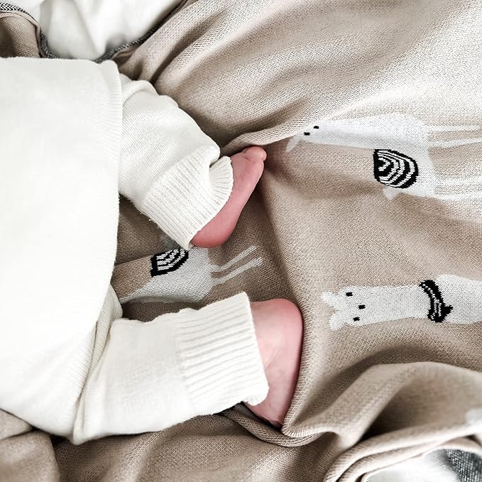 Knit Swaddling Baby Blanket - 100% Fine Loomed Cotton Cozy Receiving Cuddle Stroller Crib Swaddling Stroller Swaddle Quilt Blanket for Newborns Infants Toddler Boys and Girls (Llama - Pink)