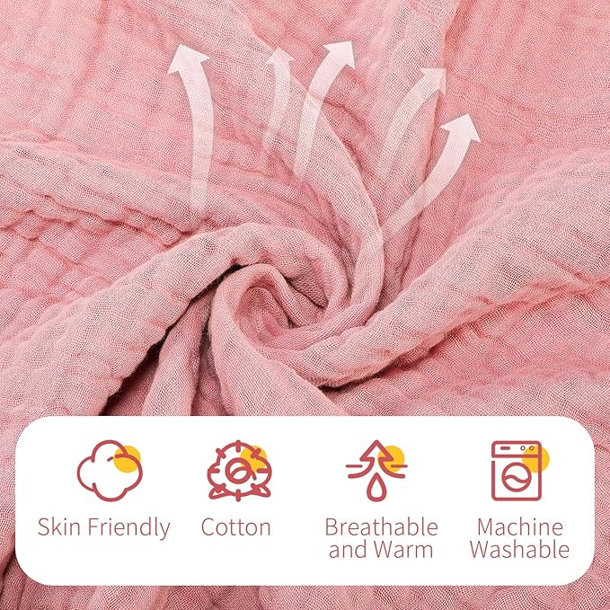 VitalCozy 6 Pcs Baby Muslin Hooded Bath Towels and Washcloths Muslin Cotton Hooded Baby Towels Absorbent Blankets for Gift Newborn Infant Shower (32 x 32 Inch,Dark Pink,Light Brown)