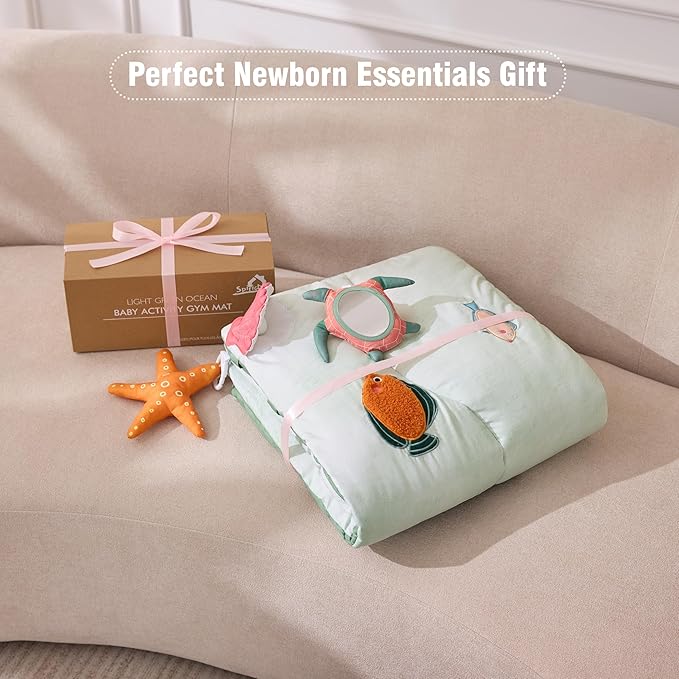 Spirich 9-in-1 Tummy Time Mat, Soft Sensory Mat for Infants, Baby Play Gym Mat, Newborn Essentials Shower Gift