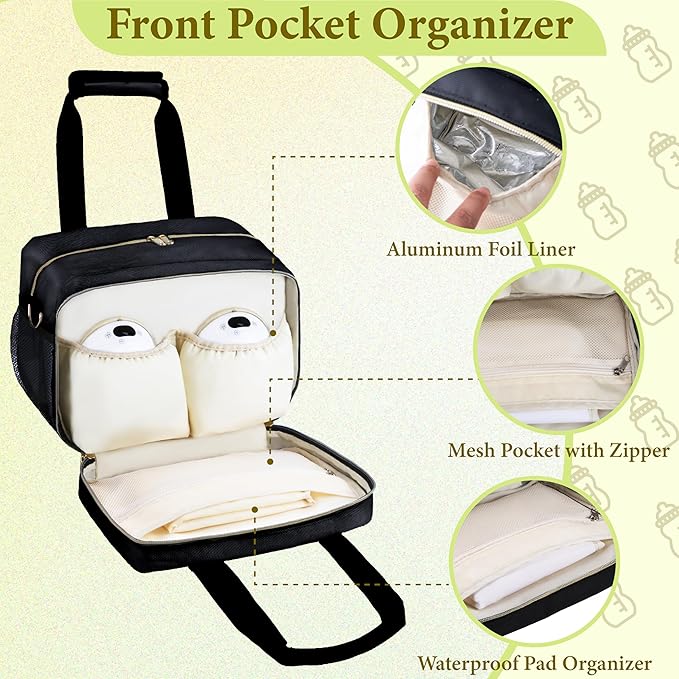 Breastmilk Cooler Bag Fits 6 Baby Bottles up to 9 Ounce with Ice Pack, Wearable Breast Pump Storage Bag Plus , Insulated Bottle Travel Bag Compatible with Momcozy/Elvie/Willow, with Shoulder Strap