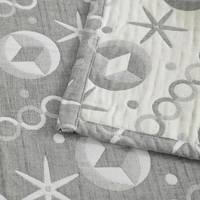 NTBAY 3 Layer Toddler Blanket, Muslin Cotton Jacquard Bed Blankets, Lightweight Thermal Baby Blanket, Super Soft and Warm Crib Blanket for All Seasons, Decoration Gift, 30"x40", Grey Starfish