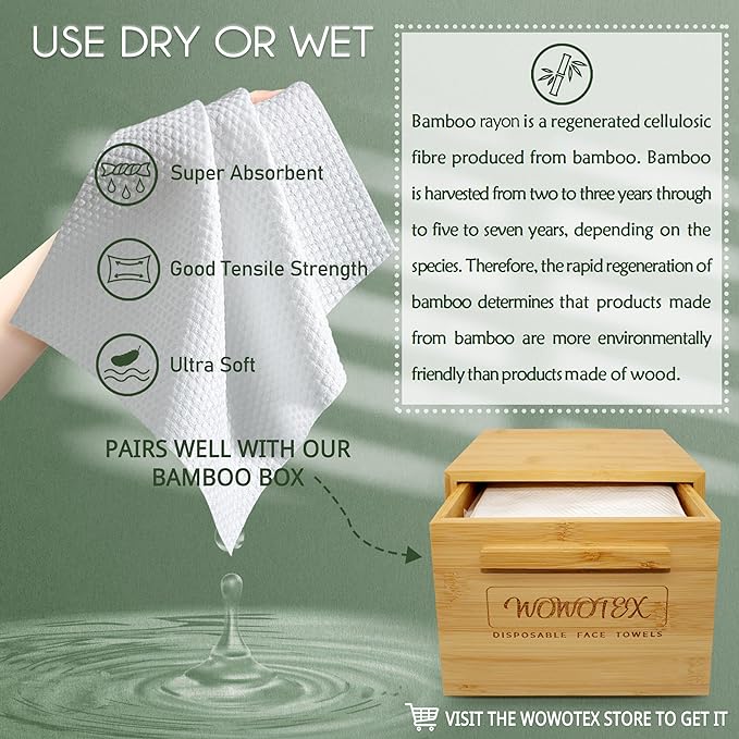 Bamboo Viscose Disposable Face Towel Biodegradable Large Dry Face Wipes 240 Count Extra Thick Soft Clean Facial Towels for Sensitive Skin, Makeup Removing, Facial Cleansing