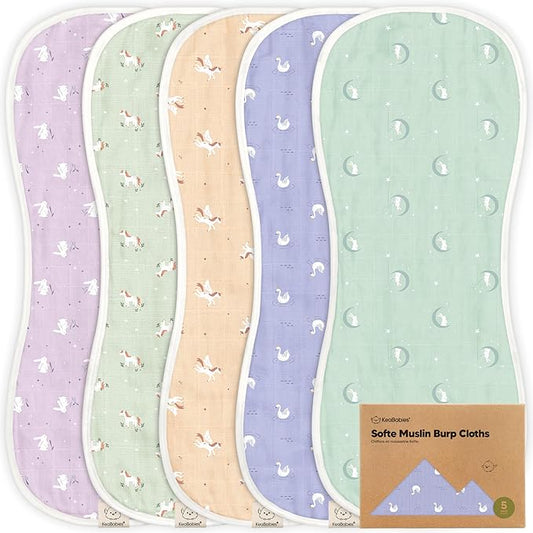 5-Pack Muslin Burp Cloths Baby Boy, Girl - Very Absorbent Baby Burp Cloth Rags, 8-Layers Viscose Derived from Bamboo Cotton Muslin Towel, Super Soft Spit Up Rags, No Shrink Washcloths (Lunaris)