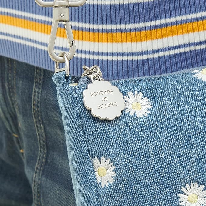 JuJuBe 3-Piece Pouch Set Diaper Bag Organizing Pouches, Perfect for Travel, On The Go, Zipper Cosmetic Makeup Bag or Diaper and Wipes Storage Pouch, Large, Medium, & Small, Denim & Daisies (Blue)