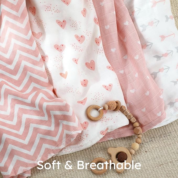 Yoofoss Muslin Swaddle Blankets, 4-Pack Receiving Blankets for Baby Boys and Girls, 47 x 47 Inches Baby Blanket Neutral Swaddle Wrap 70% Rayon from Bamboo and 30% Organic Cotton