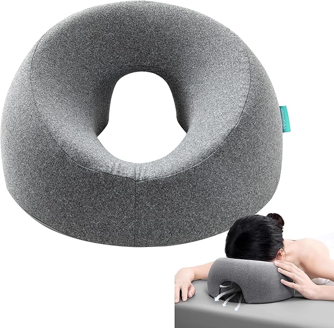 Face Down Pillows for Massage Table, Massage Headrest for Bed, Face Cradle for Spa, BBL Pillow After Surgery Post Eye Surgery Recovery & Vitrectomy Recovery Equipment Removable Cover Grey