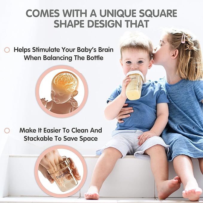 hegen Baby Bottles- Anti Colic Baby Bottles Wide Neck- Breastfeeding System 11 oz with Fast Flow Teats