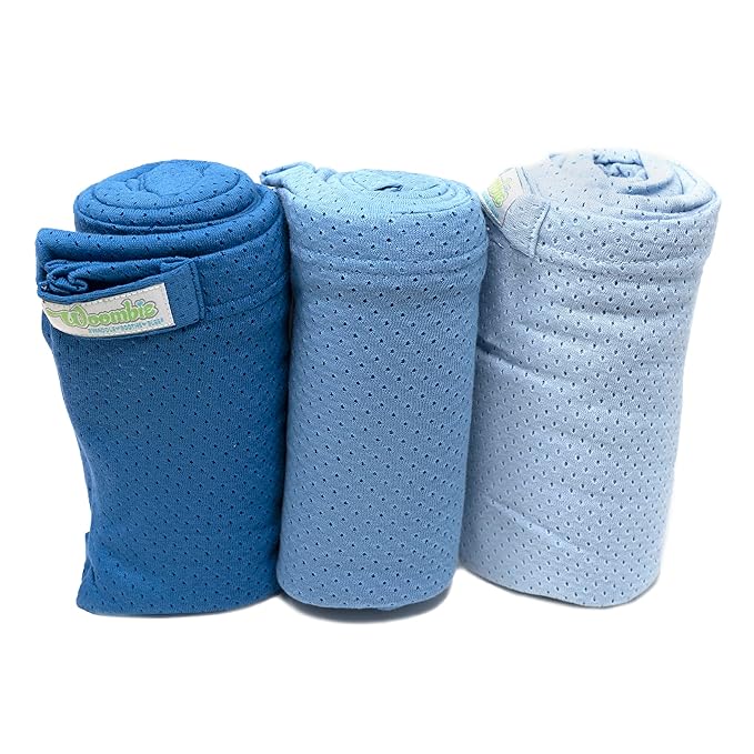 Woombie Organic Cotton Airwrap Baby Swaddling Blanket Set - Lightweight, Multi-Use Receiving Blankets - Set of 3, 44 x 44 inches - Blues