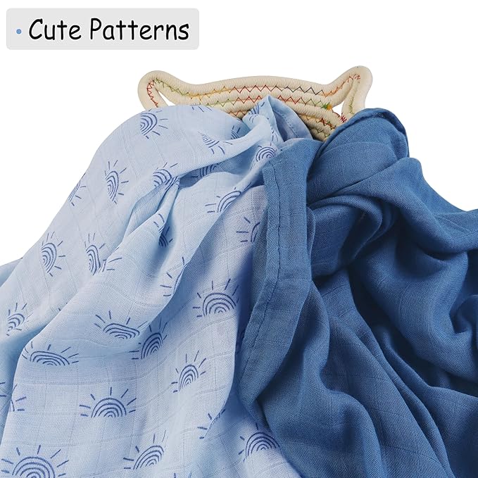 Viviland Muslin Swaddle Blankets, Breathable and Skin-Friendly Baby Receiving Blankets, 2-Pack Sun, 47 x 47 inches