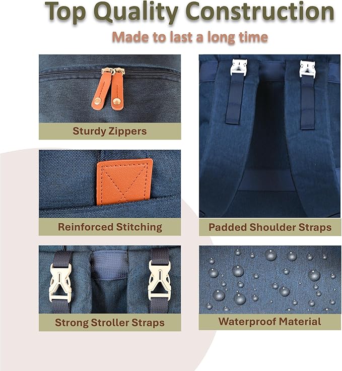 Baby Diaper Bag Backpack - Large Sturdy Bag for Boys & Girls, Changing Pad & Pacifier Case, Large Capacity, Insulated Pockets, Waterproof, Stroller Straps & Carry-on Straps, Unisex - Navy Blue