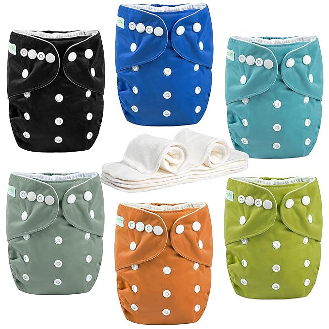 Wegreeco Cloth Diapers 6 Pack with Inserts, Washable Reusable Diapers for Babies, One Size Adjustable (Adventure)