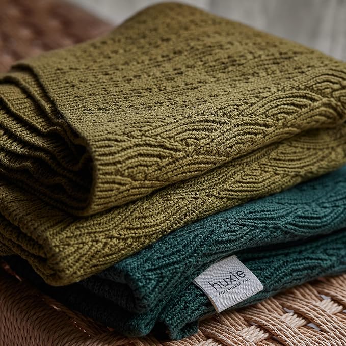 Knitted Organic Cotton Baby Blanket- Swaddle Blanket, 30" x 40" Soft Receiving Blanket for Newborn (Forrest Green)